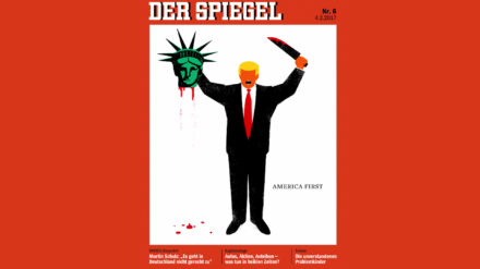 Weltweit umstritten und im Netz diskutiert: Das Cover des Spiegel mit Donald Trump als Schlächter der Freiheitsstatue