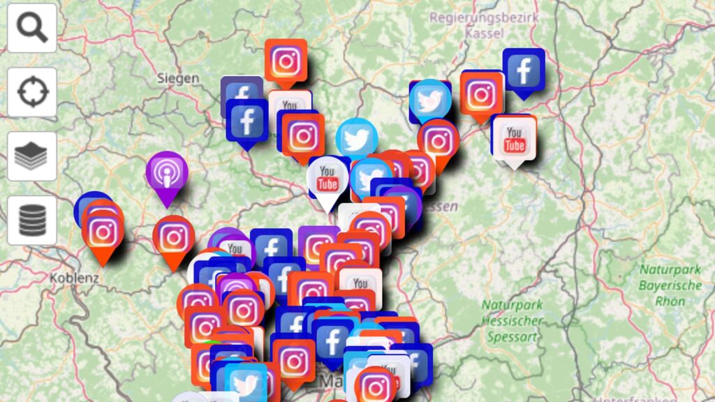 In der interaktiven Karte der EKHN lassen sich viele kirchliche Social-Media-Kanäle entdecken