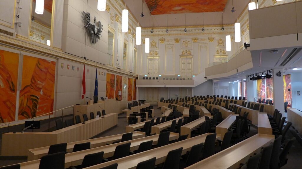 Der provisorische Parlamentssaal in der Wiener Hofburg. Pandemiebedingt findet die Gebetsfeier digital statt.