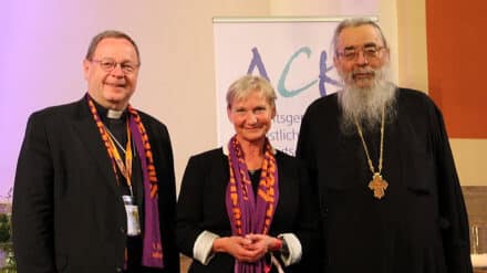 Bischof Dr. Georg Bätzing, Vorsitzender der Deutschen Bischofskonferenz (DBK), Bischöfin Kirsten Fehrs, Vorsitzend des Rates der Evangelischen Kirche in Deutschland (EKD), Erzpriester Radu Constantin Miron, Vorsitzender der Arbeitsgemeinschaft Christlicher Kirchen in Deutschland (ACK)